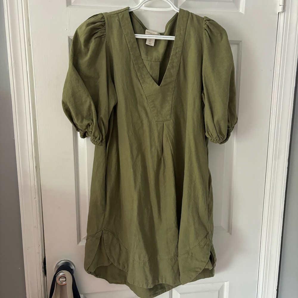 Cynthia rowley puff sleeve linen mini dress